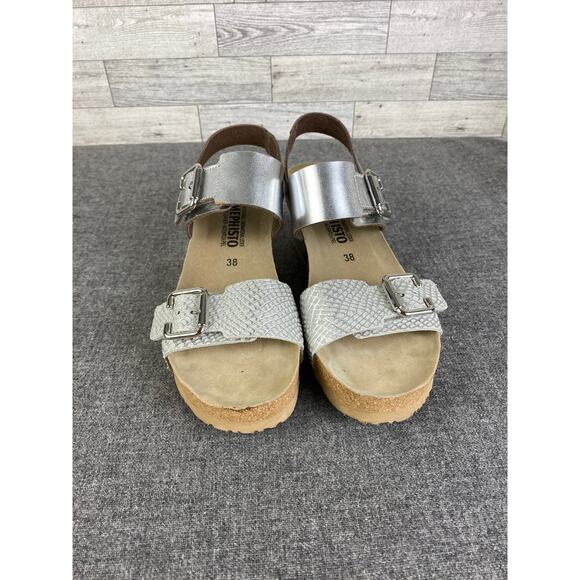 MEPHISTO WEDGE SANDALS Lissandra Silver Metallic Platform Comfort Women 38 US 8 - Picture 3 of 7